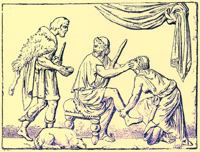 Ulysse reconnu par sa nourrice, illustration de History of Greece par Victor Duruy, publiée en 1890 - American School