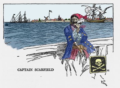Portrait du capitaine Scarfield: "Livre des pirates, boucaniers et marrons de la mer des Caraïbes" - American School