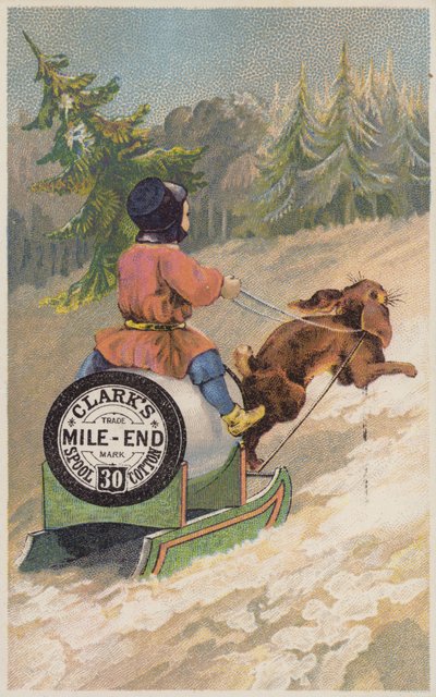 Lapin tirant une luge dans la neige - American School