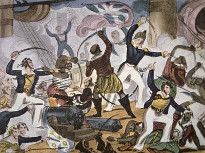 Marins de la Royal Navy abordant un navire pirate algérien, vers 1820 - American School
