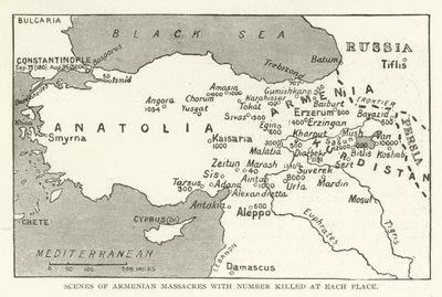 Scènes de massacres arméniens avec le nombre de tués à chaque endroit - American School
