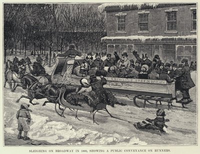 Traîneau sur Broadway en 1860, montrant un transport public sur des patins - American School