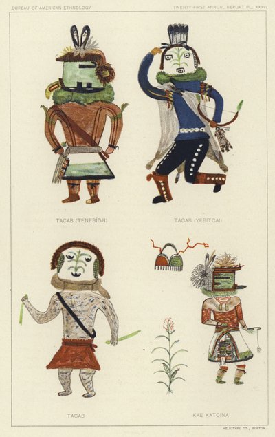 Tacab (Tenebidji), Tacas (Yebitcai), Tacab, Kae Katcina (lithographie couleur) - American School