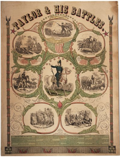 Taylor et ses batailles, imprimé par Rufus Blanchard de Cincinnati et publié par Ensign & Thayer, New York, 1847 - American School