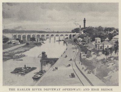 La voie rapide de la rivière Harlem (Speedway) et le High Bridge - American School