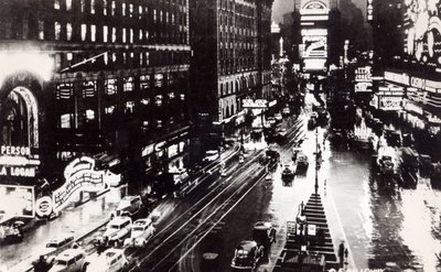 Times Square la nuit, New York, vers 1930 - American School