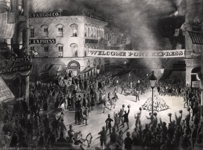 Arrivée triomphale du premier messager du Pony Express à Sacramento, 13 avril 1860 - American School