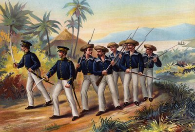 Navy américaine, lieutenant, aspirant et marins armés - American School