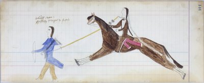 Homme blanc partiellement transformé en indien, illustration du Black Horse Ledger, 1877-79 - American School