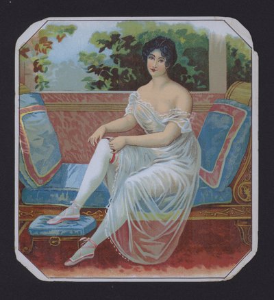 Femme en déshabillé, étiquette de cigare - American School