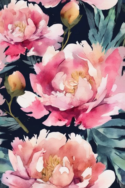 Aquarelle de pivoines roses - Anda Bieza