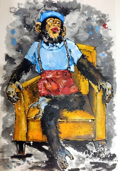 Un chimpanzé impertinent dans un fauteuil - Anda Bieza
