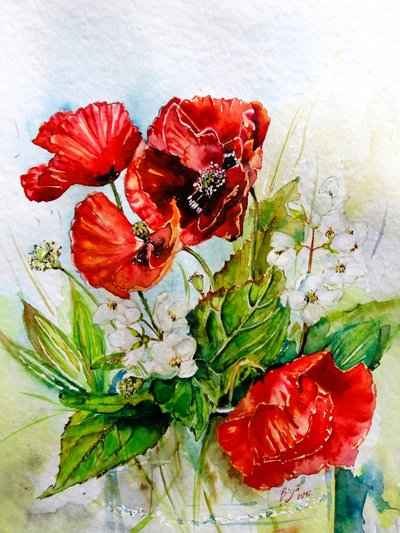 Bouquet de coquelicots rouge vif - Anda Bieza