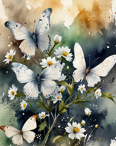 Papillons blancs et marguerites - Anda Bieza