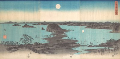 Panorama des huit vues de Kanasawa sous une pleine lune - Ando Hiroshige
