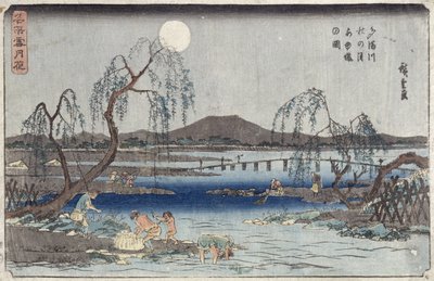 Pêche au clair de lune sur la rivière Tama, de la série 
