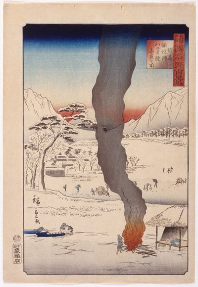 Pêche au lac Suwa à Shinano - Ando or Utagawa Hiroshige