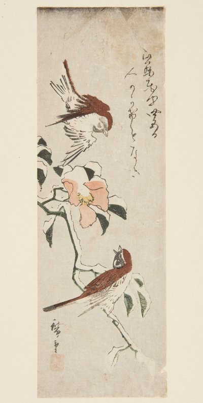 Moineaux et camélia dans la neige - Ando or Utagawa Hiroshige