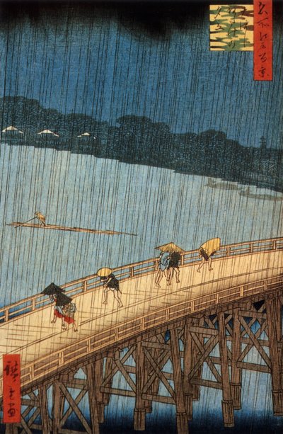 Averse soudaine (yudashi) sur le pont Ohashi, Japon, gravure par Ando Hiroshige - Ando or Utagawa Hiroshige