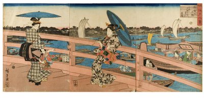 Lueur du coucher de soleil au pont de Ryogoku de la série Huit Vues des Lieux Célèbres d