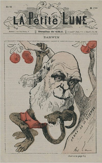 Darwin en singe sur La Petite Lune - Andre Gill