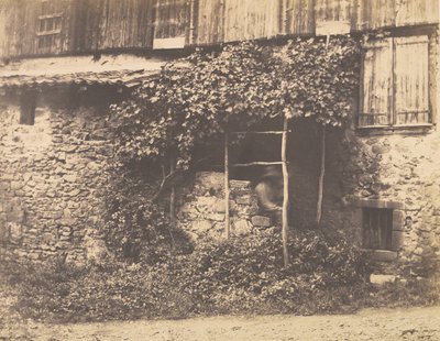 [Bâtiment rustique avec homme sous treillis], vers 1853 - André Giroux