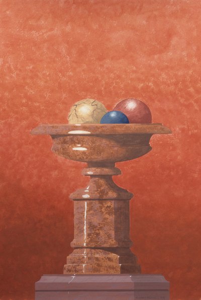 Vase en marbre, boules de marbre rouge, bleu et jaune - Andras Kaldor