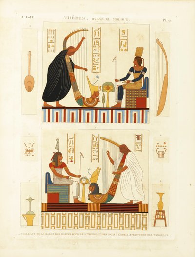 Peintures de deux harpistes dans la tombe du pharaon Ramsès III dans la Vallée des Rois - Andre Dutertre
