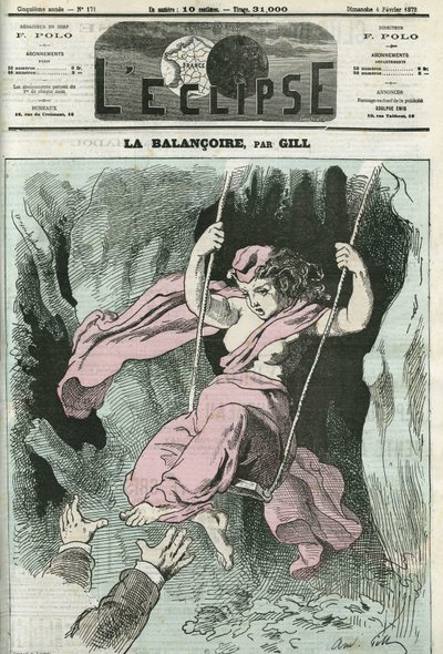 La Balançoire, bras tendus vers la République sur sa balançoire. Couverture dans "L