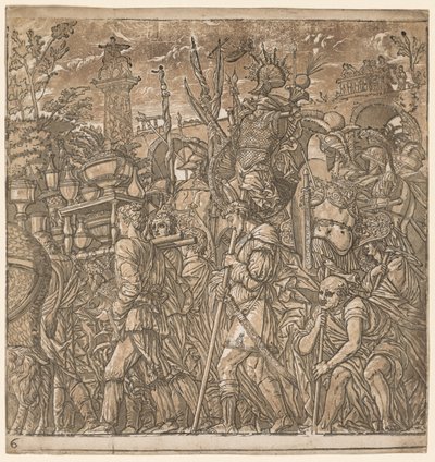 Le Triomphe de Jules César : Soldats portant des vases et des trophées de guerre - Andrea Andreani