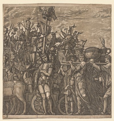 Le Triomphe de Jules César : Soldats marchant avec des trophées de guerre, 1593-99 - Andrea Andreani