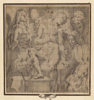 Personnages soignant les blessés Saint Sébastien - Andrea Lilio