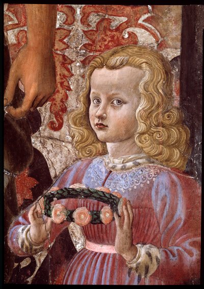 Vierge et enfant avec deux anges, Saint Jean-Baptiste et un autre saint, et deux enfants de la famille Pazzi (détail) - Andrea del Castagno