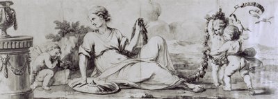 Figure féminine avec putti, composition allégorique, vers 1754, dessin d
