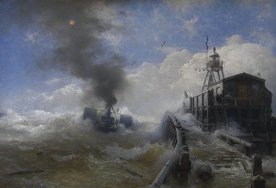 French : Un remorqueur quitte le port d