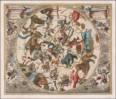 Carte céleste de 1660 - Haemisphaerium Stellatum Boreale Antiquum - Andreas Cellarius