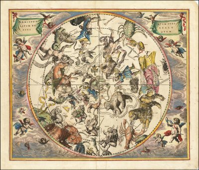 Carte céleste de 1660 illustrant les constellations de l