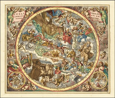 1660 carte céleste des constellations selon le symbolisme chrétien - Andreas Cellarius