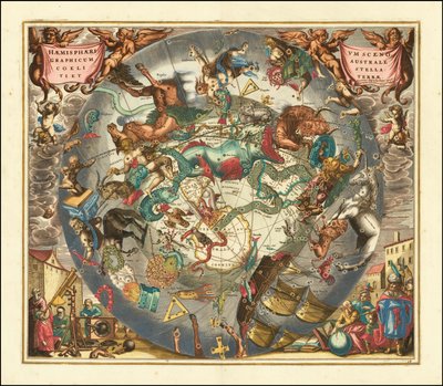Carte céleste du ciel austral de 1660, illustrant les constellations de l