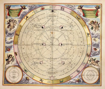 Phases de la Lune et son orbite, gravure de Harmonia Macrocosmica, par Andreas Cellarius (1596-1665) - Andreas Cellarius
