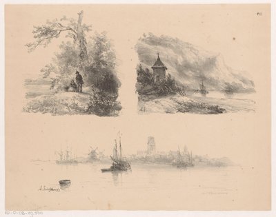 Figures dans une forêt, une rivière le long d