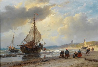 Activité animée sur la plage de Scheveningen - Andreas Schelfhout
