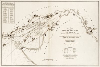 Carte de la baie et de la rivière Delaware, contenant une description complète et exacte des côtes, criques, ports, sondages, bancs de sable et repères les plus considérables, des Caps à Philadelphie - Andrew & Haydon W. Dury