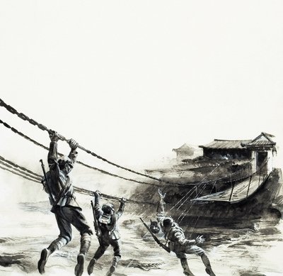 La bataille du pont de Luding (gouache sur papier) - Andrew Howat