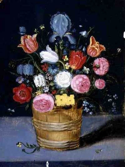 Nature morte de fleurs dans une cuve en bois - Andries Daniels or Danielsz