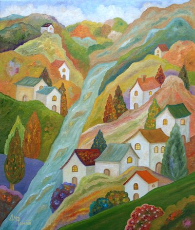 Village de montagne haut en couleur - Angeles M. Pomata
