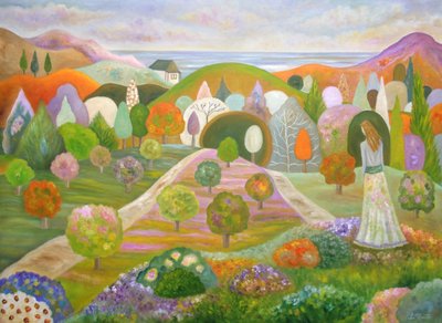 Une femme dans un jardin fantaisiste - Angeles M. Pomata