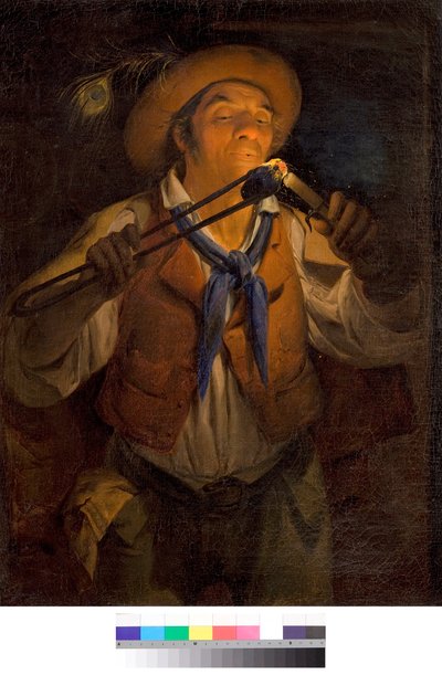 Un paysan allume une bougie avec un charbon ardent - Angelo Inganni
