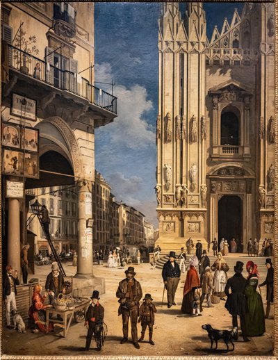Vue du Duomo avec le Coperto de Figini - Angelo Inganni
