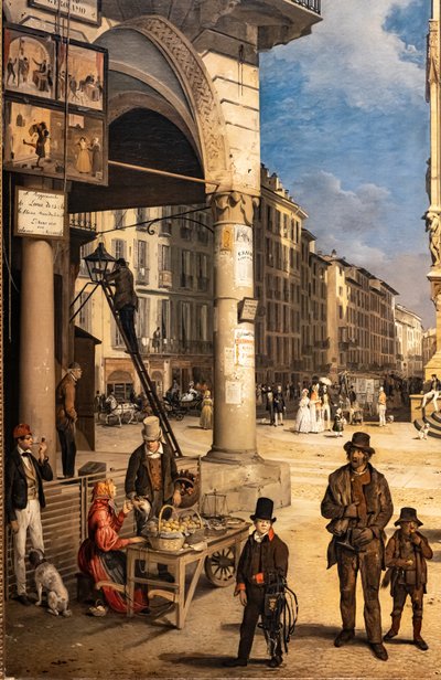 Vue du Duomo avec le Coperto de Figini (détail) - Angelo Inganni